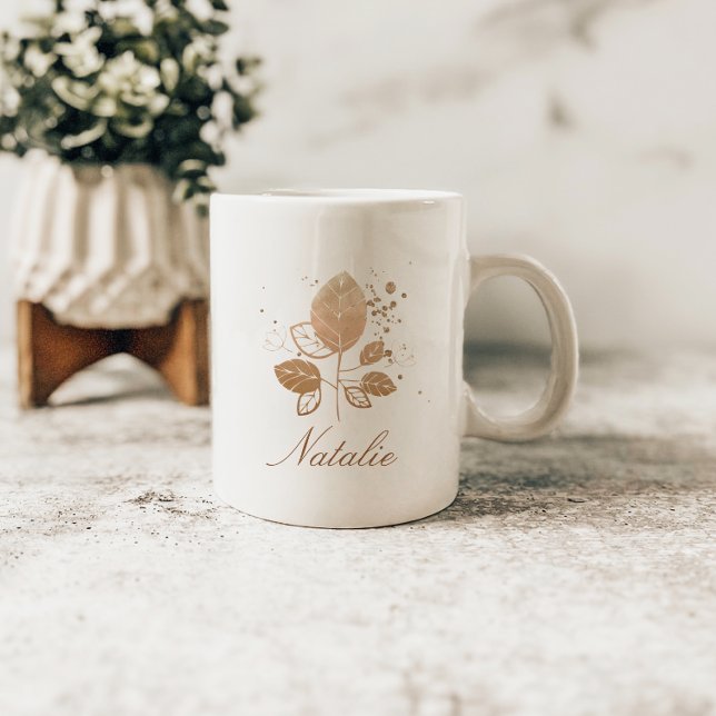 Mug Élégant Rose Gold Floral Nom personnalisé (Créateur téléchargé)