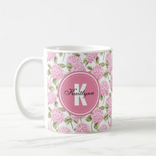Mug Elégant rose Hydragea Fleurs Motif Monogramme Cof