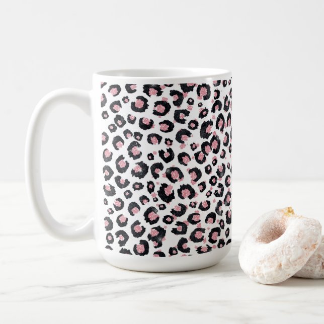 Mug Élégant Rose Léopard Noir Motif (Avec donut)