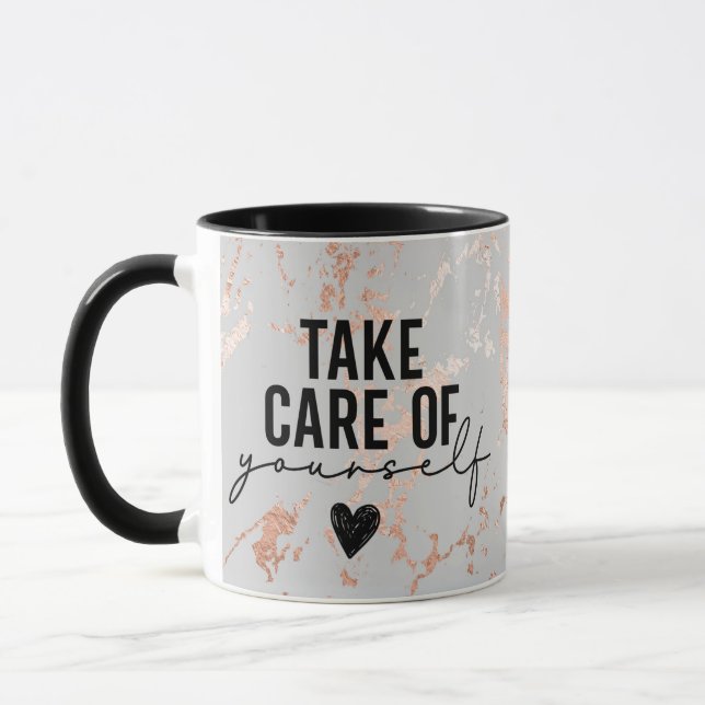 Mug Elégant Rose or et gris marbre (Gauche)