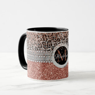 Mug Élégant Rose or Parties scintillant Leopard Monog