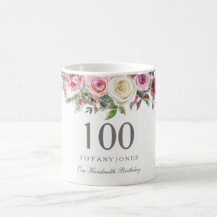 Mug Elégant Rose Rose Rose rose floral 100e anniversai