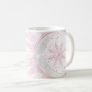 Mug Elégant rose Sun Moon Doodle Mandala White Design