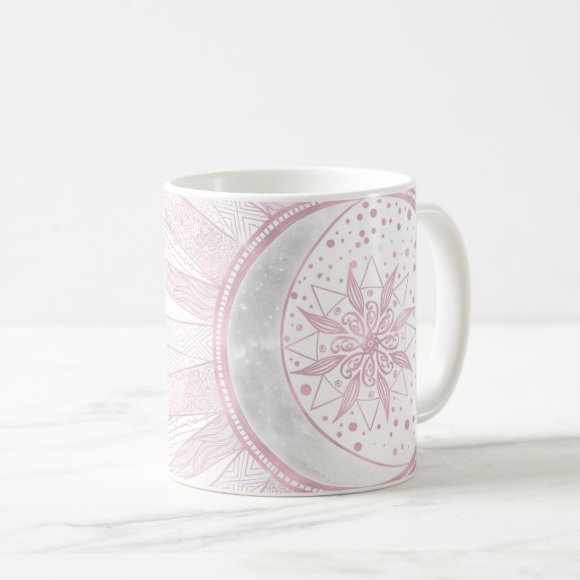 Mug Elégant rose Sun Moon Doodle Mandala White Design (Devant droit)