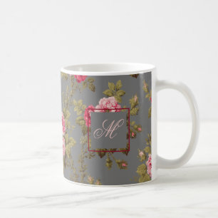 Mug Élégant Rose Vintage avec Arrière - plan Monogram-