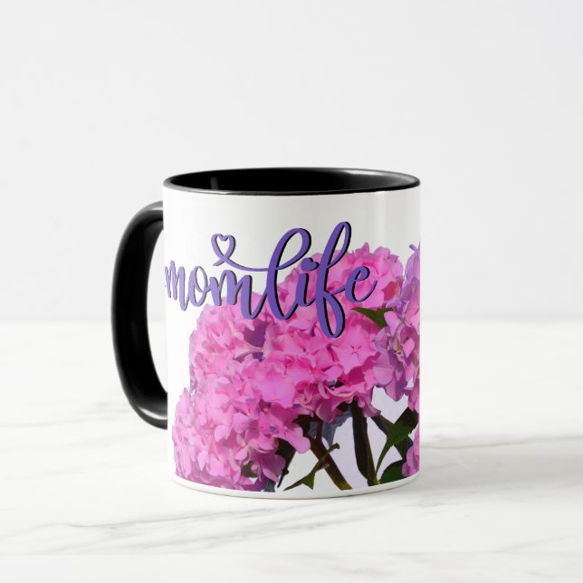 Mug Élégant rose violet bleu floral (Devant gauche)