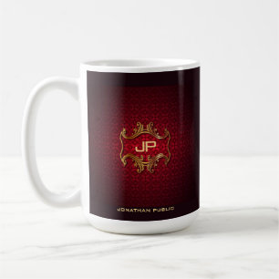 Mug Élégant rouge Damask Monogram Modèle Classic