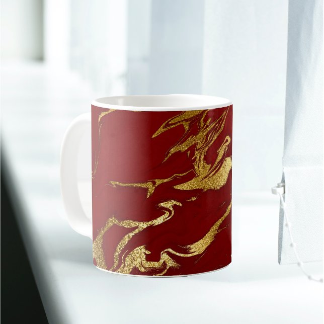 Mug Élégant Rouge Or Faux Marbre Noël (Créateur téléchargé)