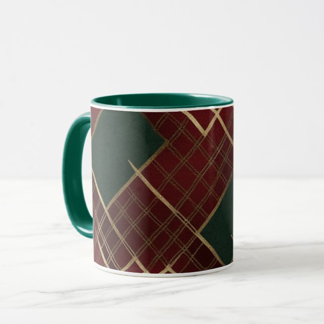 Mug Élégant rouge vert or Festive Plaid (Devant gauche)