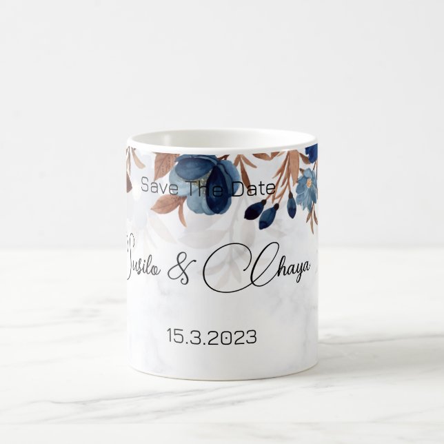 Mug élégant Royal Blue Rustic savethedate moderne. (Centre)