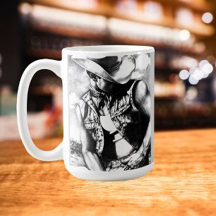 Mug Elégant, rustique noir & blanc croquis Cowboy