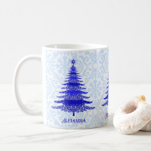 Mug Élégant sapin de Noël bleu Flocon de neige personn