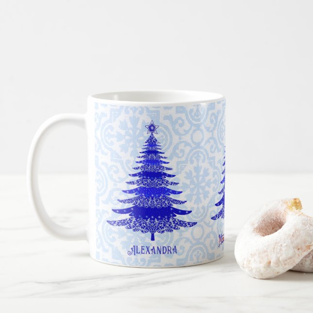 Mug Élégant sapin de Noël bleu Flocon de neige personn (Avec donut)