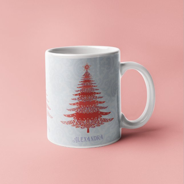 Mug Elégant sapin de Noël Rouge Vert Personnalisé (Créateur téléchargé)