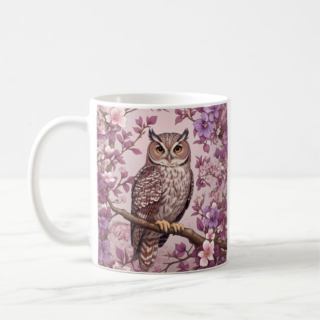Mug Elégant Scops Owl Purple Floral (Gauche)