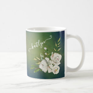 Mug Élégant script botanique floral Prénom