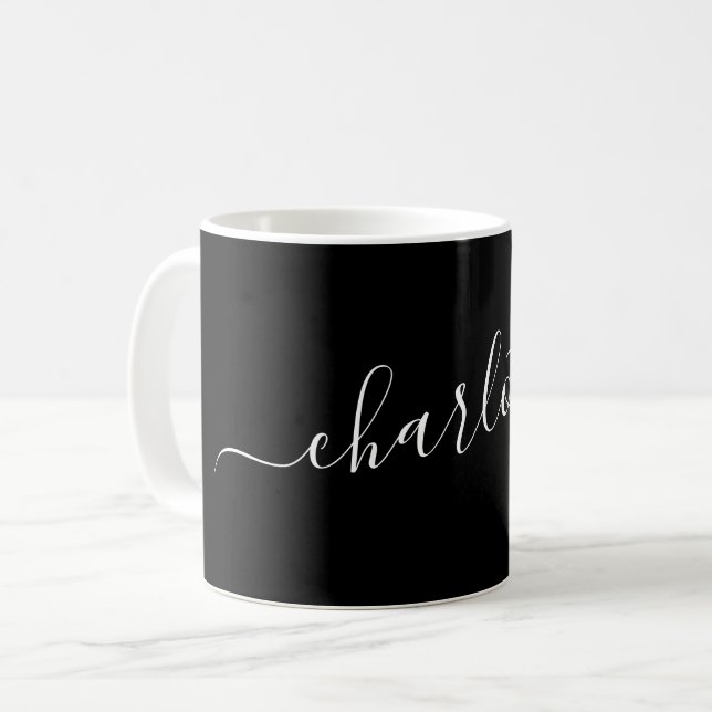 Mug Élégant Script Moderne Nom Personnalisé (Devant gauche)