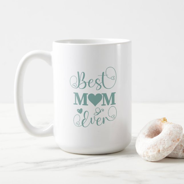 Mug Élégant script turquoise "Best Mom Ever" (Avec donut)