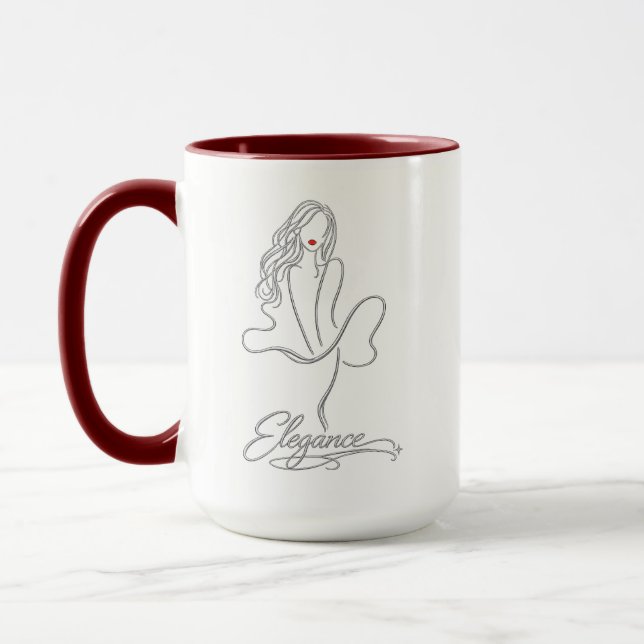 Mug Elegant Silver Line Art Woman with Red Lips Combo  (Gauche)