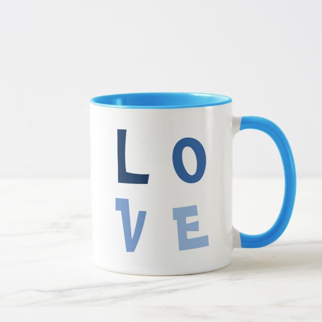 Mug Elégant, simple Carré d'AMOUR en Typographie Bleue (Droite)