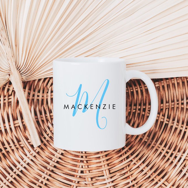 Mug Élégant Sky Blue Script Monogram moderne (Créateur téléchargé)