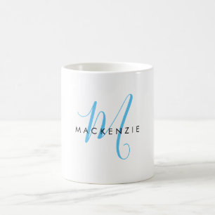 Mug Élégant Sky Blue Script Monogram moderne