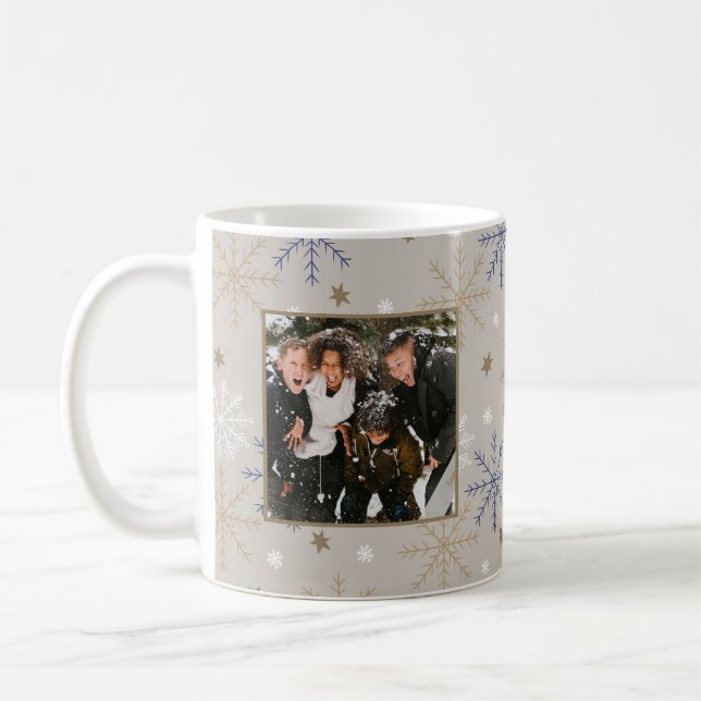 Mug Elegant Snowflake Pattern Beige 2 Photo  (Gauche)