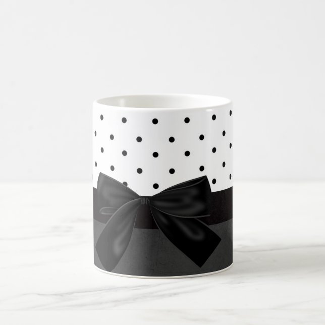 Mug Élégant Style Noir, Blanc à pois-Noir Nœud (Centre)