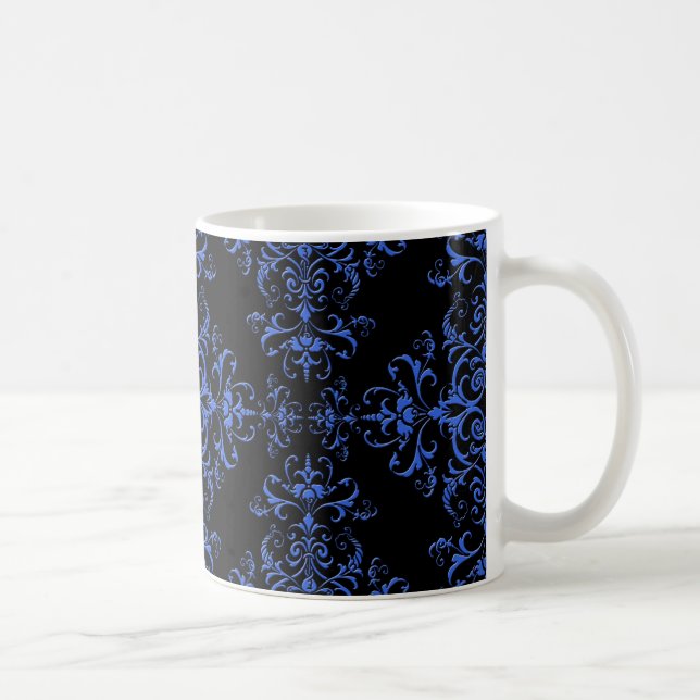 Mug Élégant style vintage damassé bleu noir (Droite)