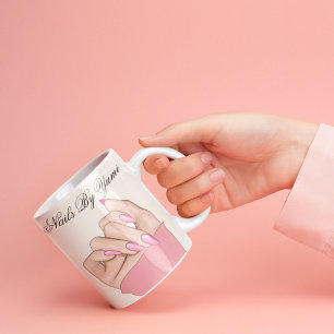 Mug Élégant Stylish Pink Nails Script Salon de beauté