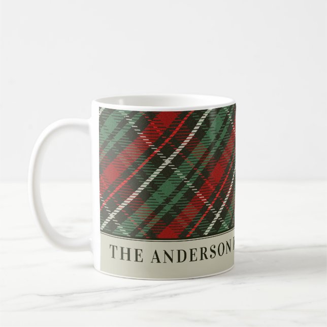 Mug Élégant Tartan Hunter Green Plaid Famille personna (Gauche)