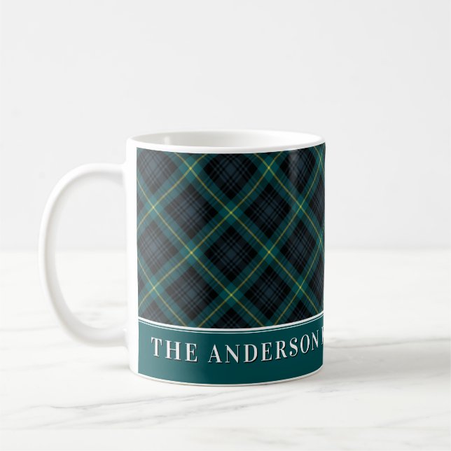 Mug Élégant Tartan Hunter Green Plaid Famille personna (Gauche)