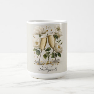Mug Elégant Toast de Champagne aux Roses Blanches
