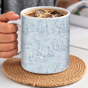 Mug Élégant Toile De Jouy Bleu Gris Vintage