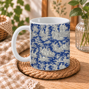 Mug Élégant Toile De Jouy Vintage Bleu Foncé