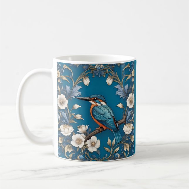 Mug Élégant turquoise Kingfisher Bird Floral (Gauche)