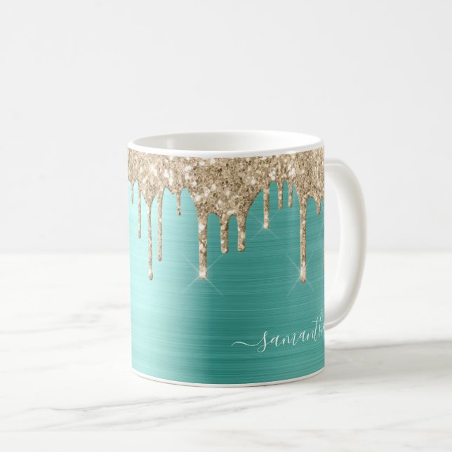 Mug Élégant Turquoise Parties scintillant fille  Nom m (Devant droit)
