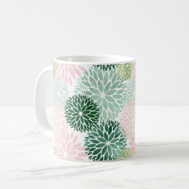 Mug Élégant vert rose Dahlia floral (Devant gauche)