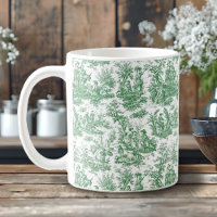 Élégant Vert Toile De Jouy Vintage Français