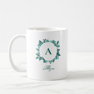 Mug Elégant vert Turquoise Aquarelle Monogramme