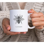 Mug Elegant Vintage Bee<br><div class="desc">This elegant mug features a vintage black and white illustration of a bee, with a spot to add your name.</div>