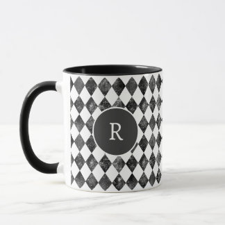 Mug Elegant vintage black &white checkerboard monogram