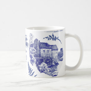 Mug Elégant Vintage Bleu Pays Pastoral Toile Mill