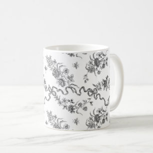 Mug Élégant Vintage gravé noir Roses et rubans