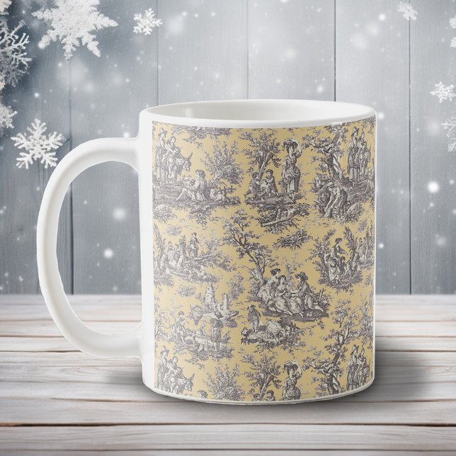 Mug Elégant vintage jaune gris toile de jouy (Créateur téléchargé)