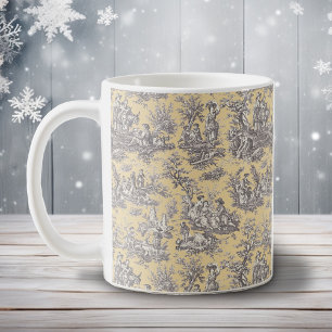Mug Élégant vintage jaune gris toile de Jouy française
