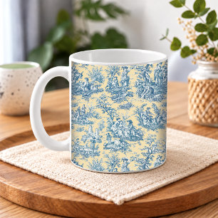 Mug Élégant Vintage Jaune Sarcelle Toile de Jouy Franç