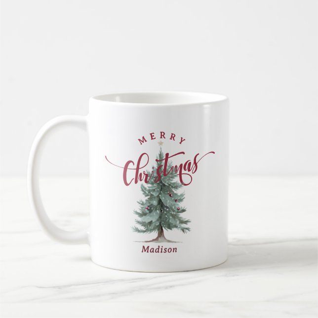 Mug Elegant Vintage Merry Christmas Script Rustic Tree (Gauche)