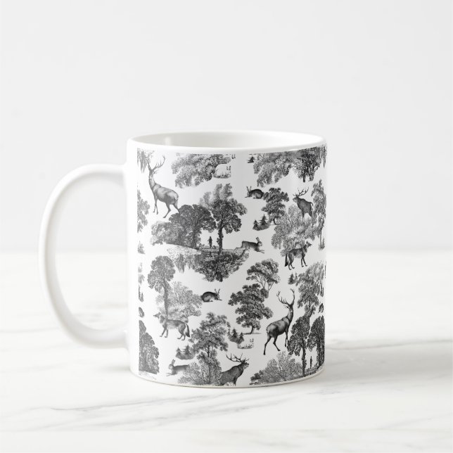 Mug Elégant Vintage noir blanc toile Motif cerf (Gauche)