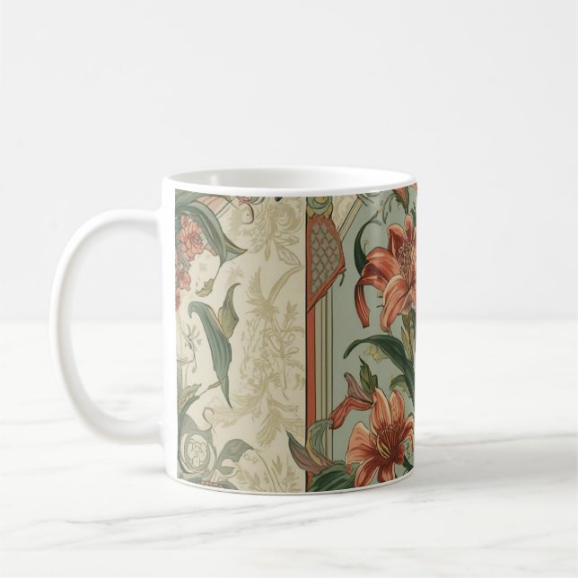 Mug Elegant Vintage Nouveau Floral Birds (Gauche)